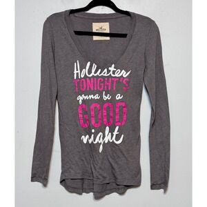 Y2K Hollister V-Neck Graphic Long Sleeve Tee Small Mallcore Casual Streetwear